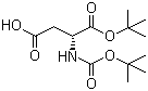 structure of CAS# 77004-75-2, N-Boc-D-aspartic acid 1-(tert-butyl) ester;N-[(1,1-Dimethylethoxy)carbonyl]-D-aspartic acid 1-(tert-butyl) ester