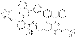 [6R-[6alpha,7alpha,7(R*)]]-7-[[6-(Diphenylmethoxy)-1,6-dioxo-5-[[(2,2,2-trichloroethoxy)carbonyl]amino]hexyl]amino]-7-methoxy-3-[[(1-methyl-1H-tetrazol-5-yl)thio]methyl]-8-oxo-5-thia-1-azabicyclo[4.2.0]oct-2-ene-2-carboxylic acid diphenylmethyl ester molecular structure (CAS 80194-18-9)