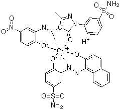 Hydrogen [3-[4,5-Dihydro-4-[(2-hydroxy-5-nitrophenyl)azo]-3-methyl-5-oxo-1H-pyrazol-1-yl]benzenesulfonamidato][4-hydroxy-3-[(2-hydroxy-1-naphthalenyl)azo]benzenesulfonamidato]chromate molecular structure (CAS 82457-11-2)