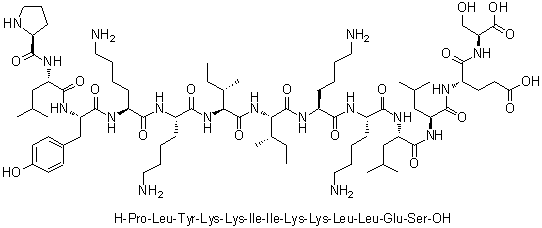 L-Prolyl-L-leucyl-L-tyrosyl-L-lysyl-L-lysyl-L-isoleucyl-L-isoleucyl-L-lysyl-L-lysyl-L-leucyl-L-leucyl-L-alpha-glutamyl-L-serine molecular structure (CAS 82989-21-7)