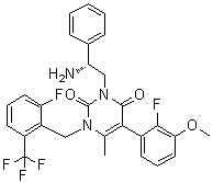 3-[(2R)-2-Amino-2-phenylethyl]-5-(2-fluoro-3-methoxyphenyl)-1-[[2-fluoro-6-(trifluoromethyl)phenyl]methyl]-6-methyl-2,4(1H,3H)-pyrimidinedione molecular structure (CAS 830346-50-4)