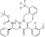N-[(1R)-2-[5-(2-Fluoro-3-methoxyphenyl)-3-[[2-fluoro-6-(trifluoromethyl)phenyl]methyl]-3,6-dihydro-4-methyl-2,6-dioxo-1(2H)-pyrimidinyl]-1-phenylethyl]carbamic acid 1,1-dimethylethyl ester molecular structure (CAS 830346-51-5)