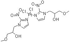 (SP-4-2)-Dichlorobis[alpha-(methoxymethyl)-2-nitro-1H-imidazole-1-ethanol]platinum molecular structure (CAS 84431-15-2)