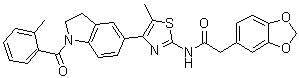 N-[4-[2,3-Dihydro-1-(2-methylbenzoyl)-1H-indol-5-yl]-5-methyl-2-thiazolyl]-1,3-benzodioxole-5-acetamide molecular structure (CAS 846557-71-9)