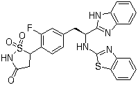 5-[4-[(2S)-2-(1H-Benzimidazol-2-yl)-2-(2-benzothiazolylamino)ethyl]-2-fluorophenyl]-3-isothiazolidinone 1,1-dioxide molecular structure (CAS 850321-90-3)