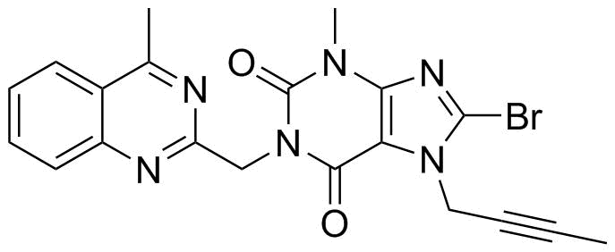 8-Bromo-7-(2-butyn-1-yl)-3,7-dihydro-3-methyl-1-[(4-methyl-2-quinazolinyl)methyl]-1H-purine-2,6-dione molecular structure (CAS 853029-57-9)