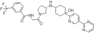 结构式 CAS# 857679-55-1, INCB 8761; PF-4136309; N-[2-[(3S)-3-[[4-羟基-4-[5-(嘧啶-2-基)吡啶-2-基]环己基]氨基]吡咯烷-1-基]-2-氧代乙基]-3-(三氟甲基)苯甲酰胺