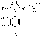 Methyl 2-[[5-bromo-4-(4-cyclopropylnaphthalen-1-yl)-4H-1,2,4-triazol-3-yl]thio]acetate molecular structure (CAS 878671-99-9)