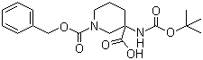 结构式 CAS# 885270-31-5, 3-Boc-氨基-1-Cbz-哌啶-3-羧酸; 3-叔丁氧羰基氨基-1-苄氧羰基哌啶-3-羧酸