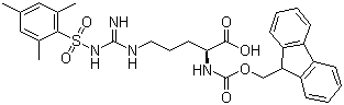 结构式 CAS# 88743-97-9, N-Fmoc-N'-(均三甲苯-2-磺酰基)-L-精氨酸; N-芴甲氧羰基-N'-(均三甲苯-2-磺酰基)-L-精氨酸