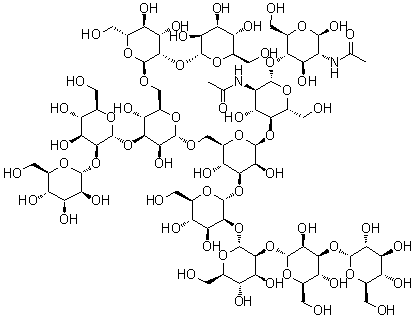 O-alpha-D-吡喃葡萄糖基-(1→3)-[O-alpha-D-甘露糖基-(1→2)]2-O-alpha-D-甘露糖基-(1→3)-O-[O-alpha-D-甘露糖基-(1→2)-O-alpha-D-甘露糖基-(1→3)-O-[O-alpha-D-甘露糖基-(1→2)-alpha-D-甘露糖基-(1→6)]-alpha-D-甘露糖基-(1→6)]-O-beta-D-甘露糖基-(1→4)-O-2-(乙酰氨基)-2-脱氧-beta-D-吡喃葡萄糖基-(1→4)-2-(乙酰氨基)-2-脱氧-beta-D-吡喃葡萄糖分子结构 (CAS 906471-35-0)