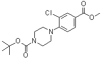structure of CAS# 906559-46-4, 4-[2-Chloro-4-(methoxycarbonyl)phenyl]-1-piperazinecarboxylic acid 1,1-dimethylethyl ester