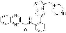 structure of CAS# 925434-55-5, N-[2-[3-(1-Piperazinylmethyl)imidazo[2,1-b]thiazol-6-yl]phenyl]-2-quinoxalinecarboxamide