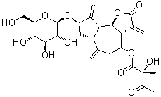 (2R)-2-Hydroxy-2-methyl-3-oxobutanoic acid (3aR,4R,6aR,8S,9aR,9bR)-8-(beta-D-glucopyranosyloxy)dodecahydro-3,6,9-tris(methylene)-2-oxoazuleno[4,5-b]furan-4-yl ester molecular structure (CAS 93395-31-4)