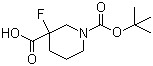 structure of CAS# 934342-39-9, 3-Fluoro-1,3-piperidinedicarboxylic acid 1-tert-butyl ester