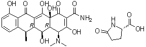 5-Oxo-L-proline compd. with [4S-(4alpha,4aalpha,5alpha,5aalpha,6alpha,12aalpha)]-4-(dimethylamino)-1,4,4a,5,5a,6,11,12a-octahydro-3,5,10,12,12a-pentahydroxy-6-methyl-1,11-dioxo-2-naphthacenecarboxamide (1:1) molecular structure (CAS 93805-33-5)