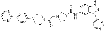 结构式 CAS# 942183-80-4, (3R)-1-[2-氧代-2-[4-[4-(2-嘧啶基)苯基]-1-哌嗪基]乙基]-N-[3-(4-吡啶基)-1H-吲唑-5-基]-3-吡咯烷甲酰胺