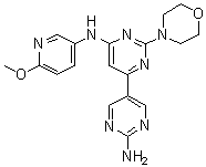structure of CAS# 944396-88-7, N6-(6-Methoxy-3-pyridinyl)-2-(4-morpholinyl)[4,5'-bipyrimidine]-2',6-diamine