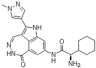 (alphaR)-alpha-Amino-N-[5,6-dihydro-2-(1-methyl-1H-pyrazol-4-yl)-6-oxo-1H-pyrrolo[4,3,2-ef][2,3]benzodiazepin-8-yl]cyclohexaneacetamide molecular structure (CAS 952021-60-2)