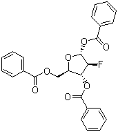 structure of CAS# 97614-43-2, 2-Deoxy-2-fluoro-1,3,5-tri-O-benzoyl-D-ribofuranose;2-Deoxy-2-fluoro-1,3,5-tri-O-benzoyl-alpha-D-arabinofuranose; 2-Deoxy-2-fluoro-1,3,5-tri-O-benzoyl-D-arabinofuranose