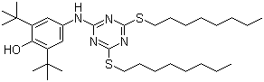 结构式 CAS# 991-84-4, 抗氧剂 565; 4-[(4,6-二辛硫基-1,3,5-三嗪-2-基)氨基]-2,6-二叔丁基苯酚